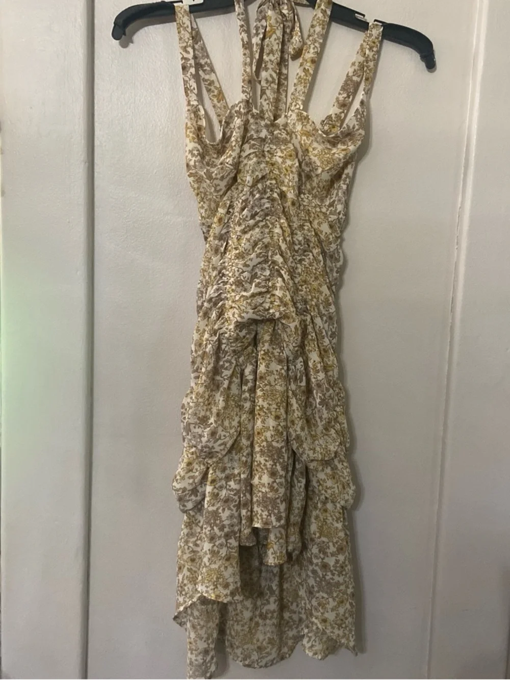 Floral Ruffle Tiered Sundress in Cream and Yellow